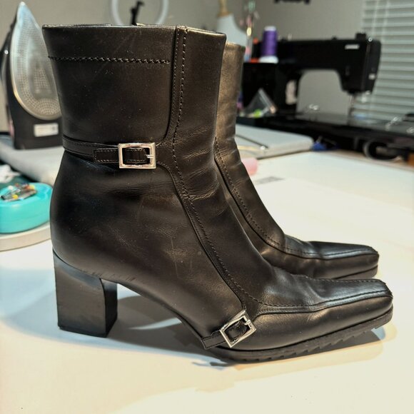 PRADA Ankle Silver Buckle Boots Size 39 - Picture 1 of 6